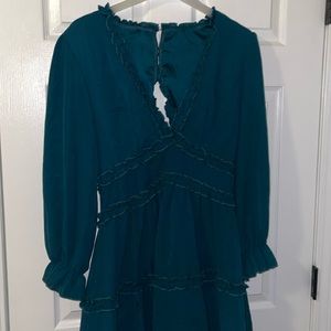 RUFFLE DRESS- EMERALD- KEYHOLE BACK- CUT OUT- SIZE L